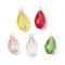 Glass Charms, Teardrop, with Brass Loops, Golden, Faceted, Mixed Color, 14.5x8mm, Hole: 1.6mm