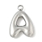 304 Stainless Steel Initial Pendants, Ion Plating(IP), Stainless Steel Color, Letter A, 16~18x6~18x3mm, Hole: 1.8mm