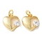 Brass Micro Pave Clear Cubic Zirconia Pendants, Heart Charms, Cadmium Free & Lead Free, Long-Lasting Plated, Rack Plating, Real 18K Gold Plated, 3x9.5x8.5mm, Hole: 2.5mm