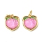 Brass Resin Charms, Peach Charms, with Jump Ring, Lead Free & Cadmium Free, Long-Lasting Plated, Rack Plating, Real 18K Gold Plated, Pearl Pink, 13x11x6mm, Hole: 3.4mm