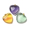 Natural Fluorite Pendants, with Brass Finding, Heart, Golden, 27x25x12mm, Hole: 3.5x6mm