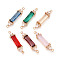 Brass Micro Pave Clear Cubic Zirconia and Glass Connector Charms, Rectangle Links, Mixed Colors, Light Gold, 30~30.5x6.9x4~4.3mm, Hole: 1.2mm