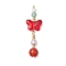 Natural Carnelian and Glass Pendants, Butterfly, with Golden Brass Tone Loop, Red, 47x14.5x8mm, Hole: 1.6mm