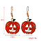 Halloween Theme Alloy Dangle Earrings, Golden, with Rhinestone, Pumpkin, 40x23mm