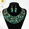 Flower & Teardrop Alloy Rhinestone Pendant Necklaces & Stud Dangle Earrings Sets, Golden, Emerald, 500mm