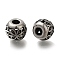 304 Stainless Steel European Beads, Large Hole Beads, Rondelle with Flower, Antique Silver, 11x9.5mm, Hole: 4mm
