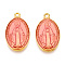 Brass Enamel Pendants, Long-Lasting Plated, Oval with Saint, Golden, Salmon, 25.5x15x2mm, Hole: 2mm