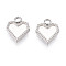 304 Stainless Steel Pendant Cabochon Settings, Heart, Stainless Steel Color, Tray: 4.5x7mm, 10.2x9x2.2mm, Hole: 1.8mm