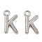 304 Stainless Steel Charms, Polished, Stainless Steel Color, Letter K, 9x5.5x2mm, Hole: 1.2mm