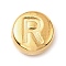 304 Stainless Steel Beads, Flat Round with Letter, Golden, Letter R, 7x3.5mm, Hole: 1.7mm
