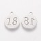 Non-Tarnish 201 Stainless Steel Charms, Flat Round with Number 18, Stainless Steel Color, 14x12x1mm, Hole: 1.5mm