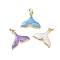 Brass Enamel Pendants, Fishtail Charms, Lead Free & Cadmium Free, Rack Plating, Long-Lasting Plated, with Jump Ring, Real 18K Gold Plated, Mixed Color, 17.5x16.5x3mm, Hole: 3mm