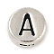 925 Sterling Silver Flat Round with Letter Beads, with 925 Stamp, Antique Silver, Letter A, 6.5x3mm, Hole: 1.2mm