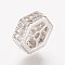 Brass Micro Pave Cubic Zirconia Beads, Hexagon, Platinum, 8x8x3mm, Hole: 0.5mm