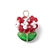 Glass Pendants, Flower, with Glass Seed Beads & 304 Stainless Steel Loop, Faceted, FireBrick, 22x15.5mm, Hole: 3mm