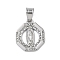 316 Surgical Stainless Steel Rhinestone Pendants, Octagon with Virgin Mary, Stainless Steel Color, 23.5x20x2.5mm, Hole: 7x5.5mm