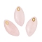 Natural Rose Quartz Pendants, Leaf Charms with 304 Stainless Steel Findings, PVD Vacuum Plating, Real 18K Gold Plated, 25x12.5x5mm, Hole: 2.5x1mm