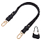 Black Microfiber Imitation Leather Bag Handles, with Metal Clasps, Light Gold, 475x20x8mm