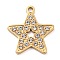 304 Stainless Steel Pendants, with Rhinestone, Star, Real 18K Gold Plated, 16x15x1.5mm, Hole: 1.5mm