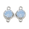 Brass Pave Cubic Zirconia Connector Charms, Flat Round Links, Platinum, Light Sky Blue, 12.5x8x5mm, Hole: 1.4mm