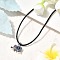 Alloy & Natural Lapis Lazuli Pendant Waxed Cord Necklace, Elephant, 18.07 inch(45.9cm), Elephant: 13x18mm
