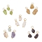 15Pcs 5 Colors Raw Rough Natural Fluorite & Rose Quartz & Yellow Apatite & Garnet & Peridot Nuggets Charms, with 304 Stainless Steel Jump Rings, Golden, 8.5~15x6~8x4~6mm, Hole: 3mm, 3pcs/color