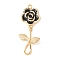 Brass Enamel Pendants, Flower Charms, Cadmium Free & Nickel Free & Lead Free, Real 18K Gold Plated, Black, 37mm, Hole: 1.6mm