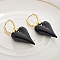 Brass Enamel Hoop Earrings for Women, Heart, Real 14K Gold Plated, Black, 46.5x20x8.5mm