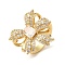 Bowknot Brass Micro Pave Clear Cubic Zirconia Finger Rings, for Women, Lead Free & Cadmium Free, Real 18K Gold Plated, 21x20mm, Inner Diameter: 17mm