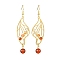 Natural Mixed Gemstone Beaded Dangle Earrings, Golden Alloy Wings Drop Earrings, 75x20mm