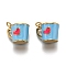 Brass Pendants, with Enamel and Jump Rings, Cup with Heart Pattern, Real 18K Gold Plated, Light Sky Blue, 14.5x17x13mm, Hole: 3mm