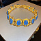 Medieval-Style Alloy Pave Cornflower Blue Resin Oval Link Chain Choker Necklaces for Women, Golden, 14.57 inch(37cm)
