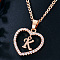 Alloy Crystal Rhinestone Heart with Initial Pendant Necklaces, Rose Gold, Letter K, 16.93 inch(43cm)