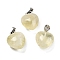 Natural Lemon Quartz Pendants, Heart Charms with Brass Snap on Bails, Platinum, 18x15.5x10mm, Hole: 5x3mm