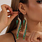 Bohemian Handmade Glass Seed Beads Wing Tassel Dangle Earrings, Golden, Green, 130x35mm