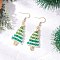 304 Stainless Steel Glass Christmas Tree Dangle Earrings, Golden, 59x20.5mm