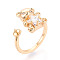 Bear Brass Micro Pave Clear Cubic Zirconia Cuff Ring Settings, for Half Drilled Beads, Real 18K Gold Plated, Pin: 0.8mm, 15.7mm, US Size 6 3/4(17.1mm)
