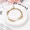 304 Stainless Steel Cable & Cuban Link Chain Bracelets for Women, with Imitation Pearl Bead, Real 18K Gold Plated, 5-1/4 inch(13.5cm)