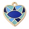 Zinc Alloy Enamel Pendants, Golden, Heart Charm, Blue, 27x25x2mm, Hole: 3mm