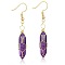 Amethyst Hexagon Handmade Copper Wire Wrapped Earrings Natural Stone Column Earrings, Golden