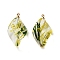 Inner Dried Flower Transparent Resin Pendants, with Brass Finding, Leaf Charms, Yellow, 27.5x15x7mm, Hole: 1.6mm
