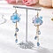 Flower Dangle Earrings, with Brass Earring Hooks & 304 Stainless Steel Flat Head Pins & Acrylic Bead Caps & Glass Beads, Golden, Light Blue, 79x23mm