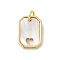Brass Pave Natural White Shell Hollow Heart Rectangle Charms with Jump Rings, Long-Lasting Plated, Lead Free & Cadmium Free, Rack Plating, Real 18K Gold Plated, 13.5x9.5x2mm, Hole: 3mm
