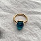 Square 304 Stainless Steel with Glass Finger Rings, Golden, Dark Cyan, 10mm, US Size 7(17.3mm)