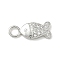 Brass Micro Pave Clear Cubic Zirconia Charms, Platinum, Fish, 12.5x5x1.5mm, Hole: 2.5mm