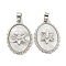 Brass Micro Pave Clear Cubic Zirconia Pendants, with Shell, Oval with Flower, Platinum, 23x15.5x3.5mm, Hole: 5x3mm