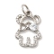 Brass Micro Pave Cubic Zirconia Pendants, Long-Lasting Plated, Cadmium Free & Lead Free, Bear, Platinum, 19.5x13.5x3.5mm, Hole: 4mm