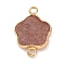 Natural Strawberry Quartz Flower Connector Charms, Brass 5 Petal Flower Links, Golden, 24.5x17x3.3mm, Hole: 2.4mm