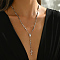 201 Stainless Steel Rosary Bead Necklaces, Portrait Tassel Cross Necklace Vintage Punk Fashion Women's Y Necklaces, Silver Color, Virgin, 21.46 inch(54.5cm)