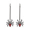 Halloween Alloy Rhinestone Dangle Earrings, Black, Spider, 75x24mm